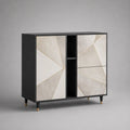 Sideboard aus Spanplatte mit 1 Tür, 2 Schubladen und 2 offenen Fächern, Schwarz/Beige/Goldfarben, 120 × 40 × 110 cm