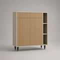 Sideboard aus MDF und Spanplatte mit Lamellenfront, Beige und Natur, 120 × 40 × 140 cm