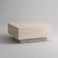 Quadratischer Couchtisch aus Naturtravertin mit Sockelfuß, Beige, 90 × 90 × 35 cm
