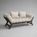 2-Sitzer-Sofa aus massivem Kiefernholz mit Polyesterbezug, Creme/Dunkelbraun, 190 × 85 × 85 cm
