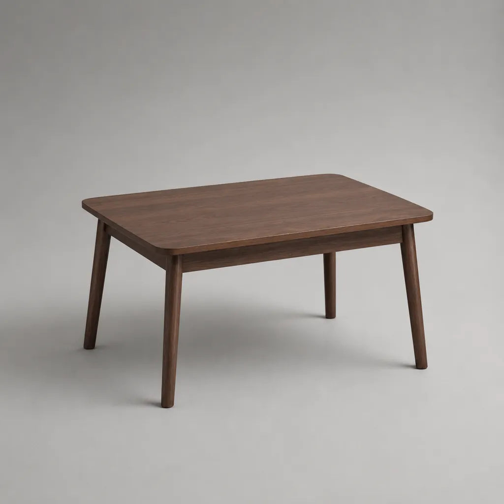 Rechteckiger Couchtisch aus MDF mit Walnussfurnier und Massivholzbeinen, Dunkelbraun, 100 × 60 × 45 cm