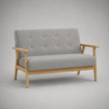 2-Sitzer-Sofa mit Armlehnen, Stoffbezug und Massivholzrahmen, Hellgrau/Natur, 128 × 72 × 78 cm