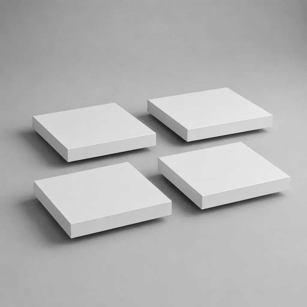 Schwebende Wandregale im 4er-Set aus MDF, quadratisch, Weiß, je 25 × 25 × 3,8 cm