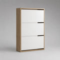 Schuhschrank aus Spanplatte mit 3 Klappen, Weiß/Eiche, 60 × 24 × 120 cm