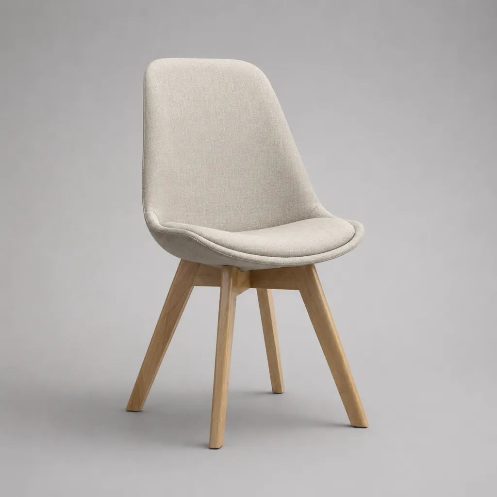 Gepolsterter Esszimmerstuhl mit Polyesterbezug und Massivholzbeinen, Beige/Naturfarben, 48 × 55 × 84 cm
