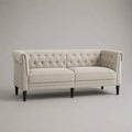 3-Sitzer-Sofa aus Polyestersamt mit Knopfheftung, Creme, 190 × 82 × 78 cm