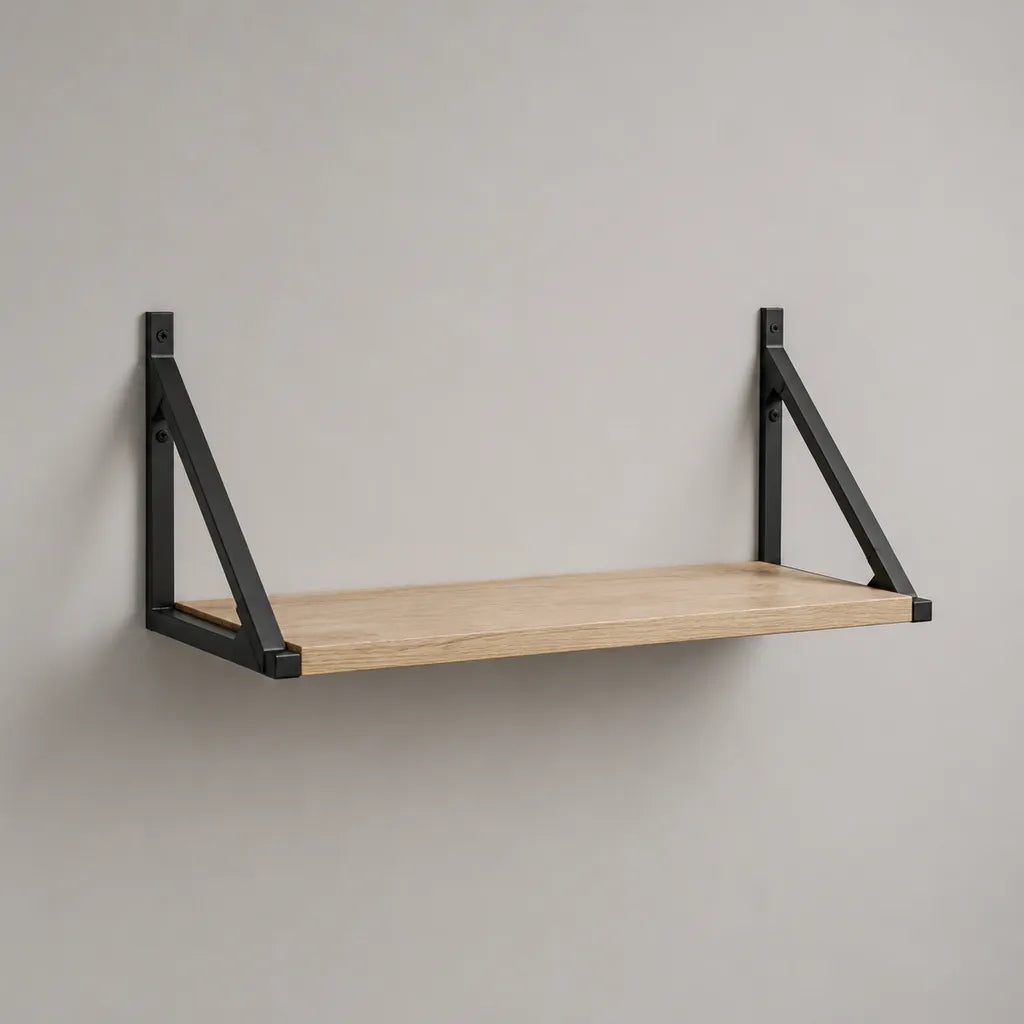 Rechteckiges Wandregal aus MDF und Stahl, Natur/Schwarz, 60 × 20 × 35 cm