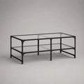 Rechteckiger Couchtisch aus Stahl und Glas mit Ablage, Schwarz/Transparent, 100 × 60 × 45 cm